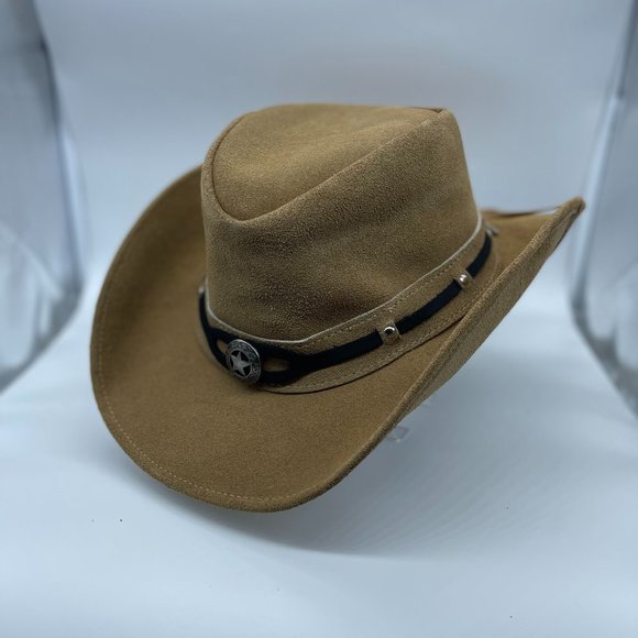 LIVSTAK WESTERN COWBOY, KAKHY HAT, 100% SUEDE LEATHER,  Size L, S1LVK01, AUSTRY - Picture 1 of 5
